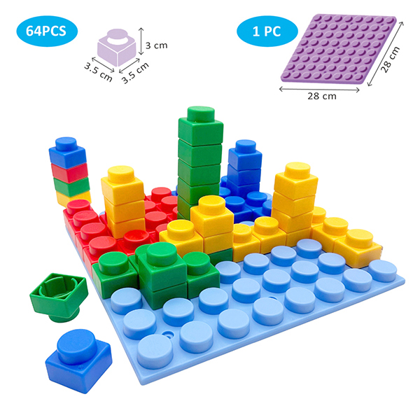 65Pcs 3cmH Soft Single Blocks with Baseplate Set