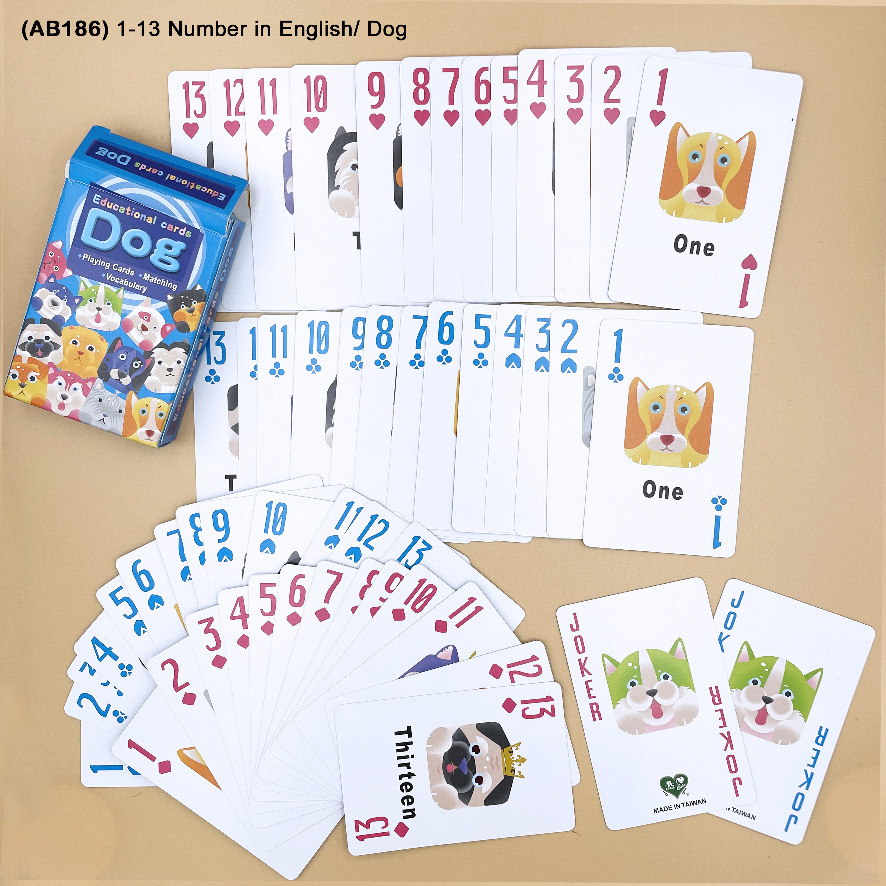 English multiplication Animal teaching playing poker game cards