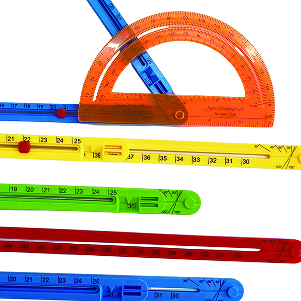 Adjustable Magnetic Geometry Strips Set (16 Strips + 2 Protractors)