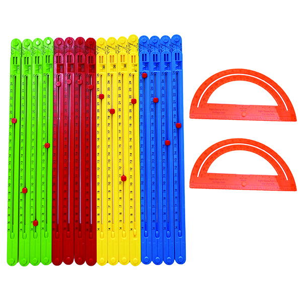 Adjustable Magnetic Geometry Strips Set (16 Strips + 2 Protractors)
