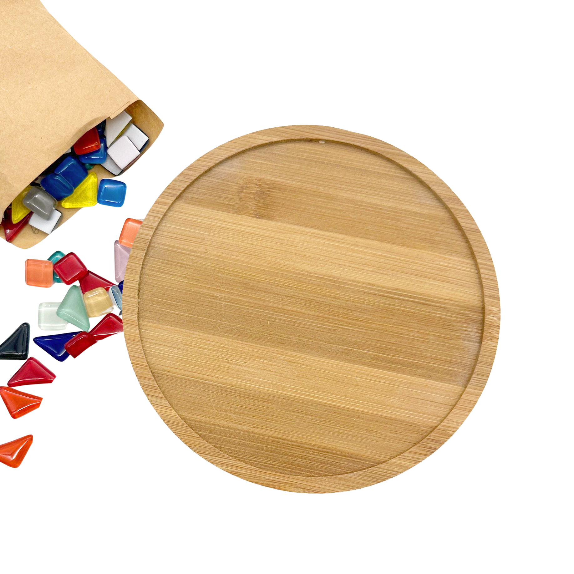 15.5cm Bamboo Round Mosaic Tray
