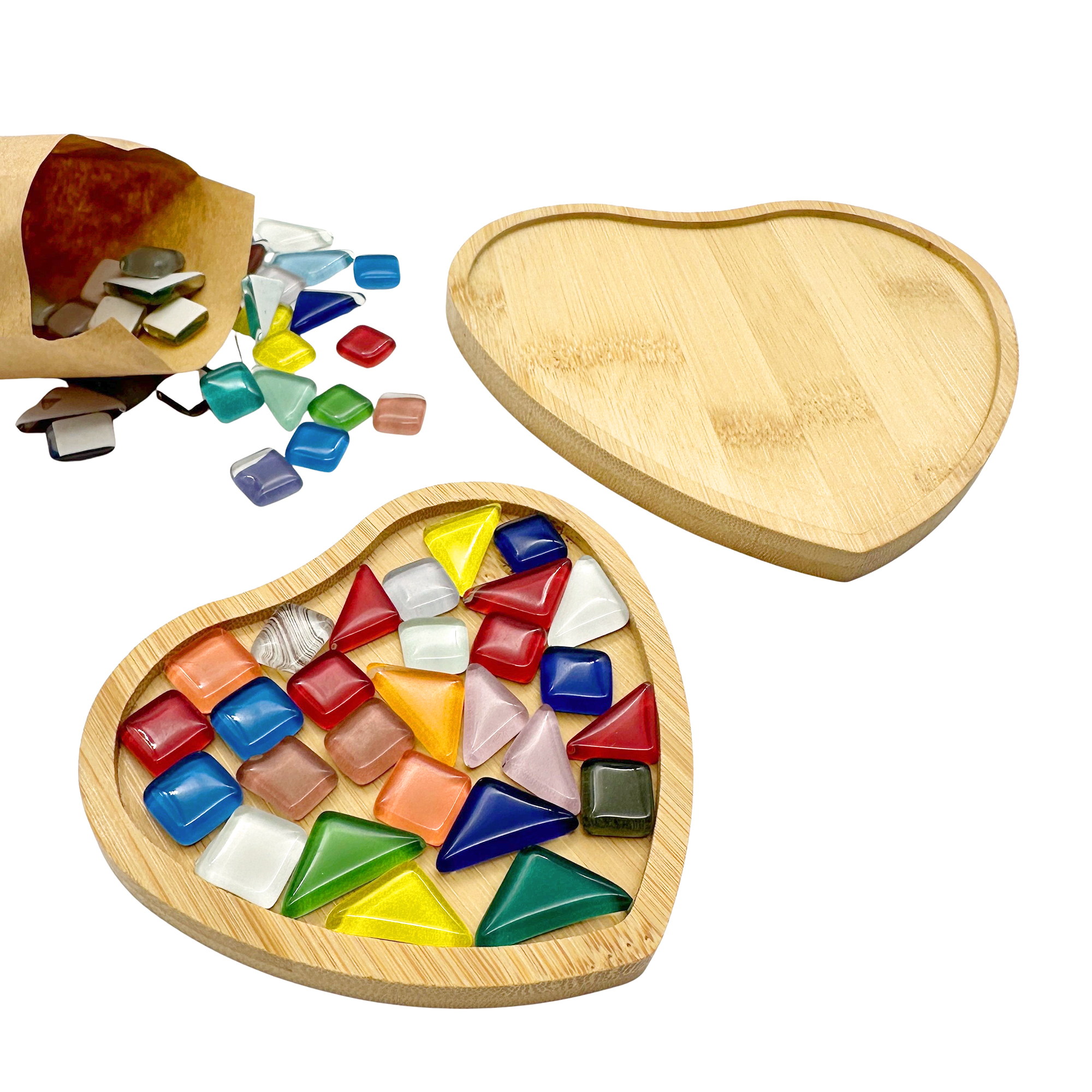 15cm Bamboo Heart Mosaic Tray