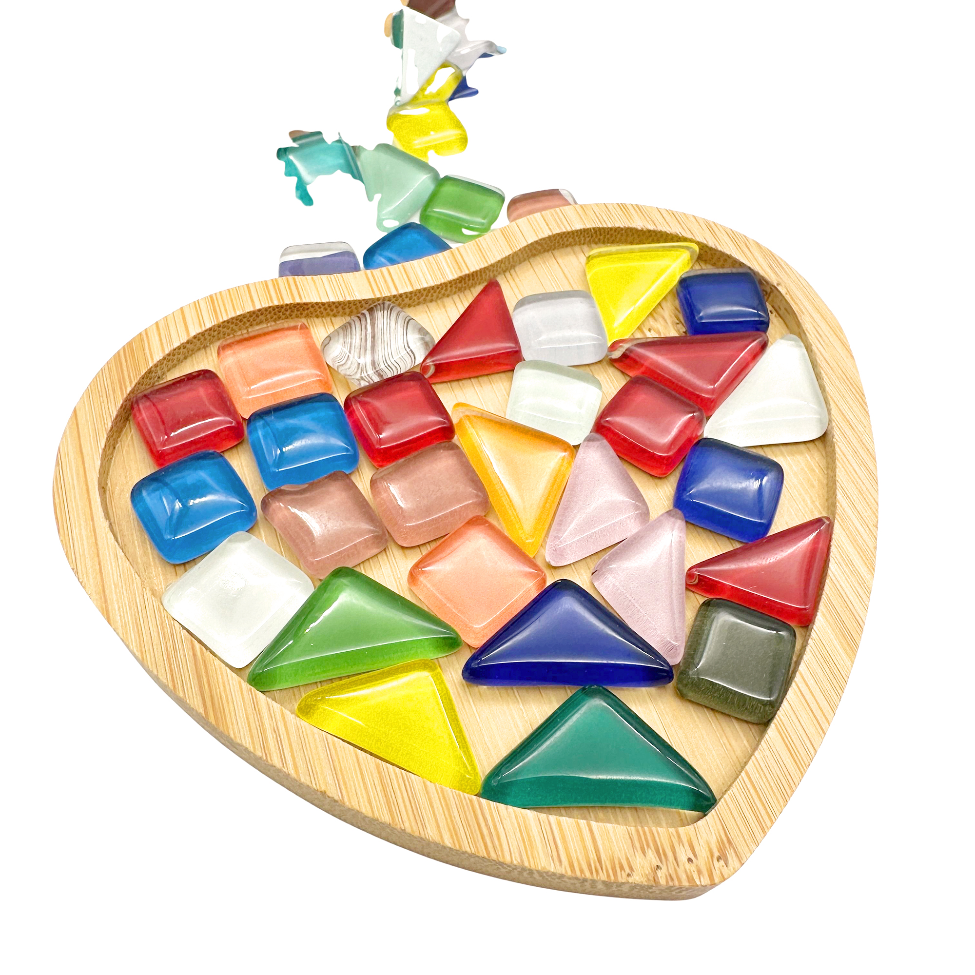 15cm Bamboo Heart Mosaic Tray