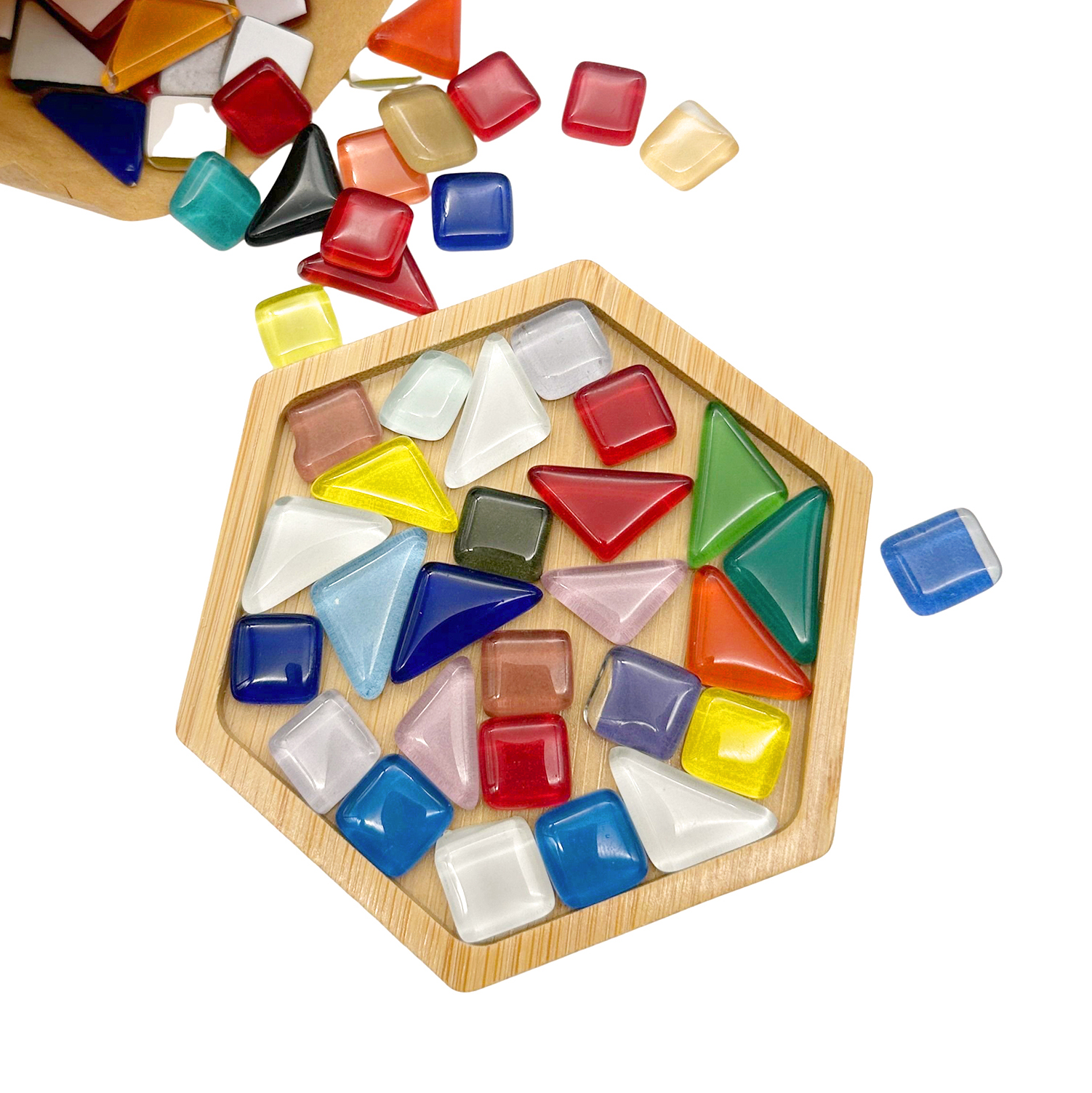 15cm Bamboo Hexgonal Mosaic Tray