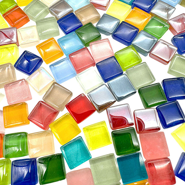 Square Glass Mosaic Tiles – 10x10mm Mixed 16 Colors Bulk for Craft Brands | PLOMA