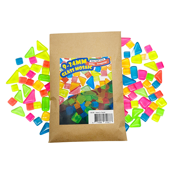 Glow-in-the-Dark Glass Mosaic Mix – 9-24mm Fluorescent Bulk for Resin & Decor | PLOMA