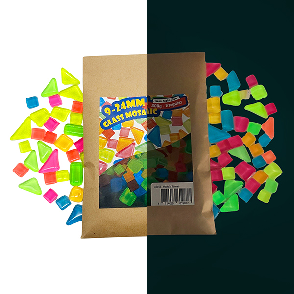 Glow-in-the-Dark Glass Mosaic Mix – 9-24mm Fluorescent Bulk for Resin & Decor | PLOMA
