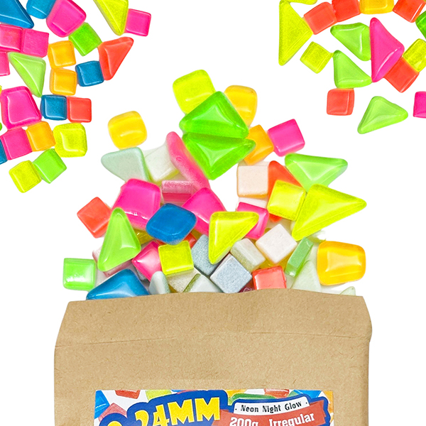 Glow-in-the-Dark Glass Mosaic Mix – 9-24mm Fluorescent Bulk for Resin & Decor | PLOMA