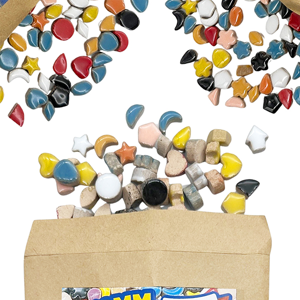 Assorted Shape Ceramic Mosaic Mix – Stars Hearts Moons, Glossy Finish for Art & Crafts | PLOMA