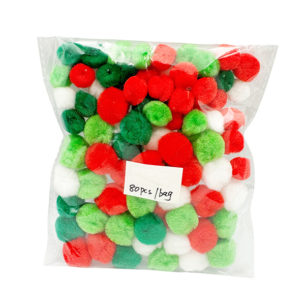 80pcs Mix Size & Colors Acrylic XMAS Pom Poms Set