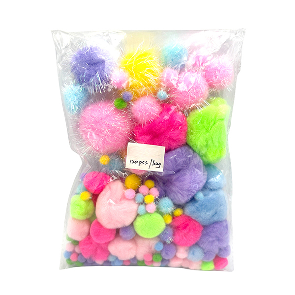 120pcs Mix Size & Colors & Glitter Pom Poms Set