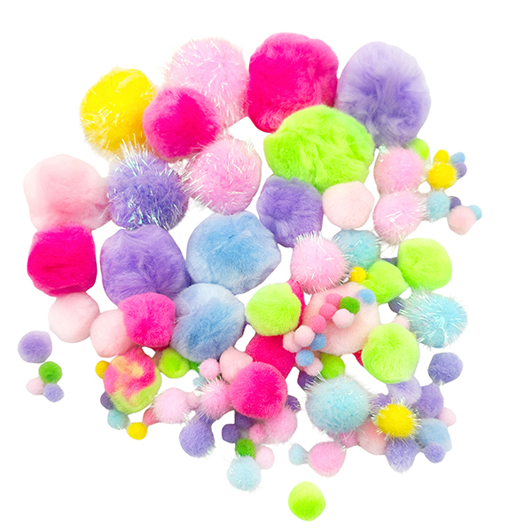 120pcs Mix Size & Colors & Glitter Pom Poms Set