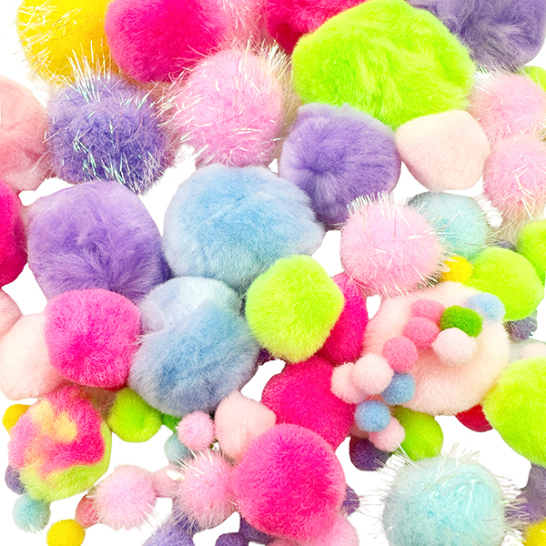 120pcs Mix Size & Colors & Glitter Pom Poms Set