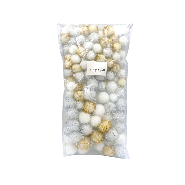 120 Pcs PP White Glitter Mix Sizes and Colors Pom Poms Set