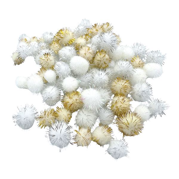 120 Pcs PP White Glitter Mix Sizes and Colors Pom Poms Set