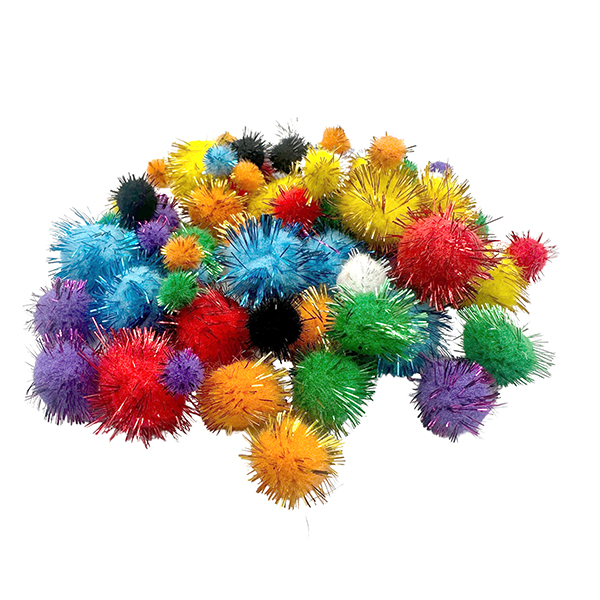 78 Pcs PP Assorted Size and Colors Glitter Pom Poms Set