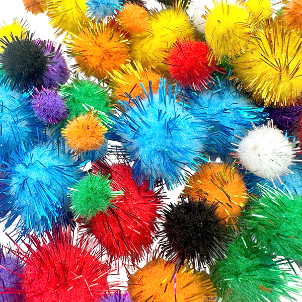 78 Pcs  PP Assorted Size and Colors Glitter Pom Poms Set