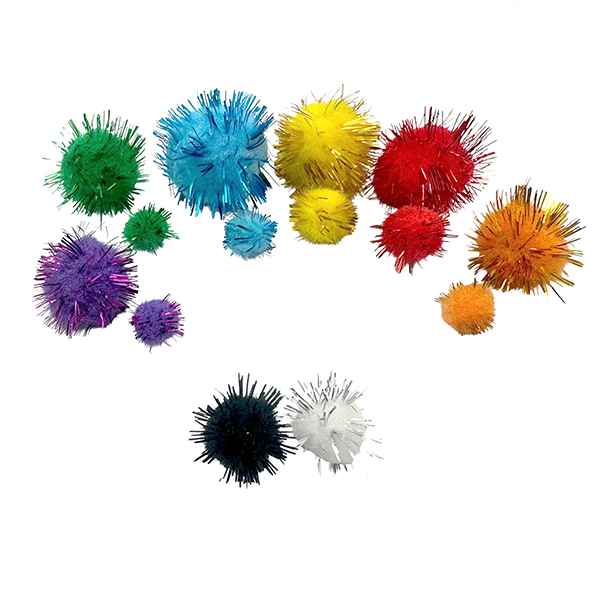78 Pcs PP Assorted Size and Colors Glitter Pom Poms Set