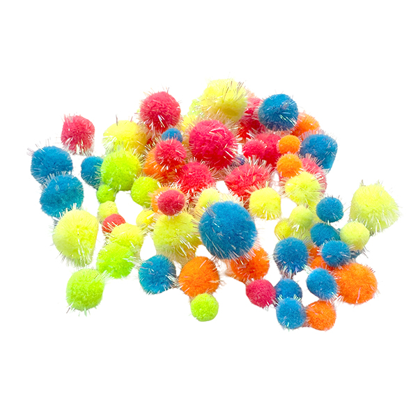 75 Pcs PP Neon Mix Size and Colors Glitter Pom Poms Set