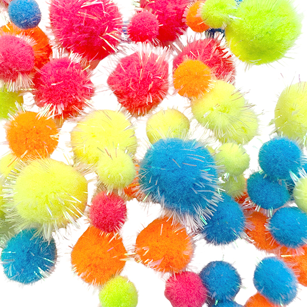 75 Pcs PP Neon Mix Size and Colors Glitter Pom Poms Set
