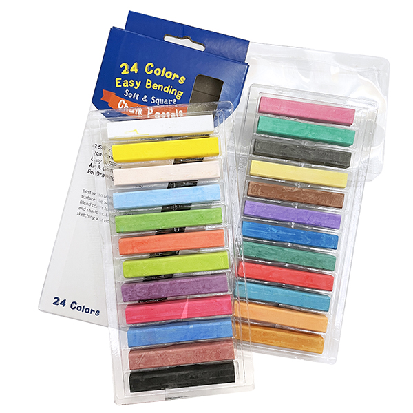 Non Toxic Soft Pastel Set of 24 Assorted Colors Square Chalk