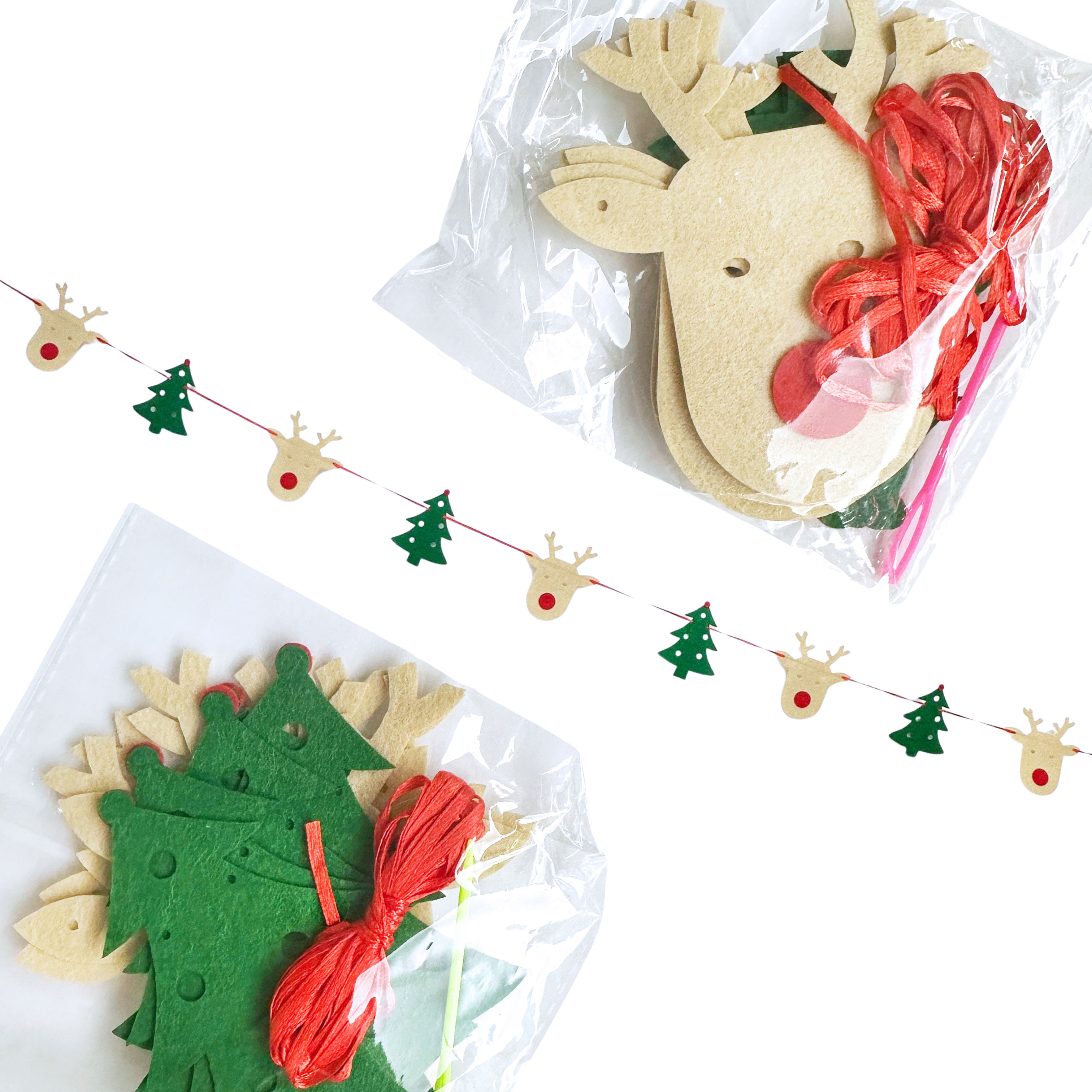 Wholesale 12PC DIY Christmas garland kit with beige deer and green tree ornaments – bulk holiday dec