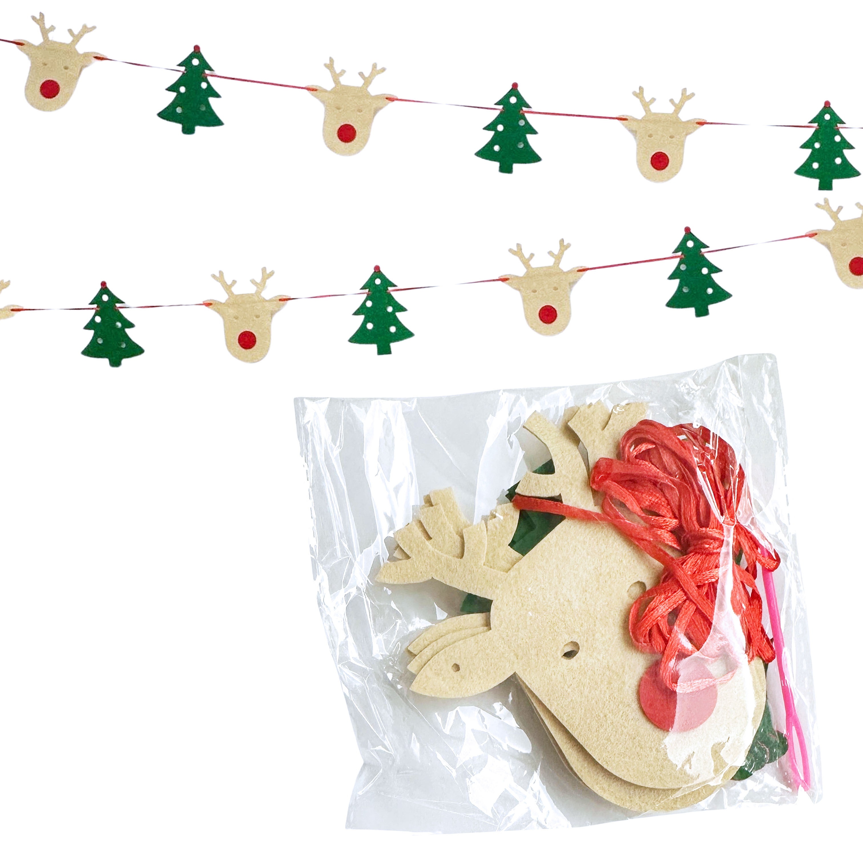 Wholesale 12PC DIY Christmas garland kit with beige deer and green tree ornaments – bulk holiday dec